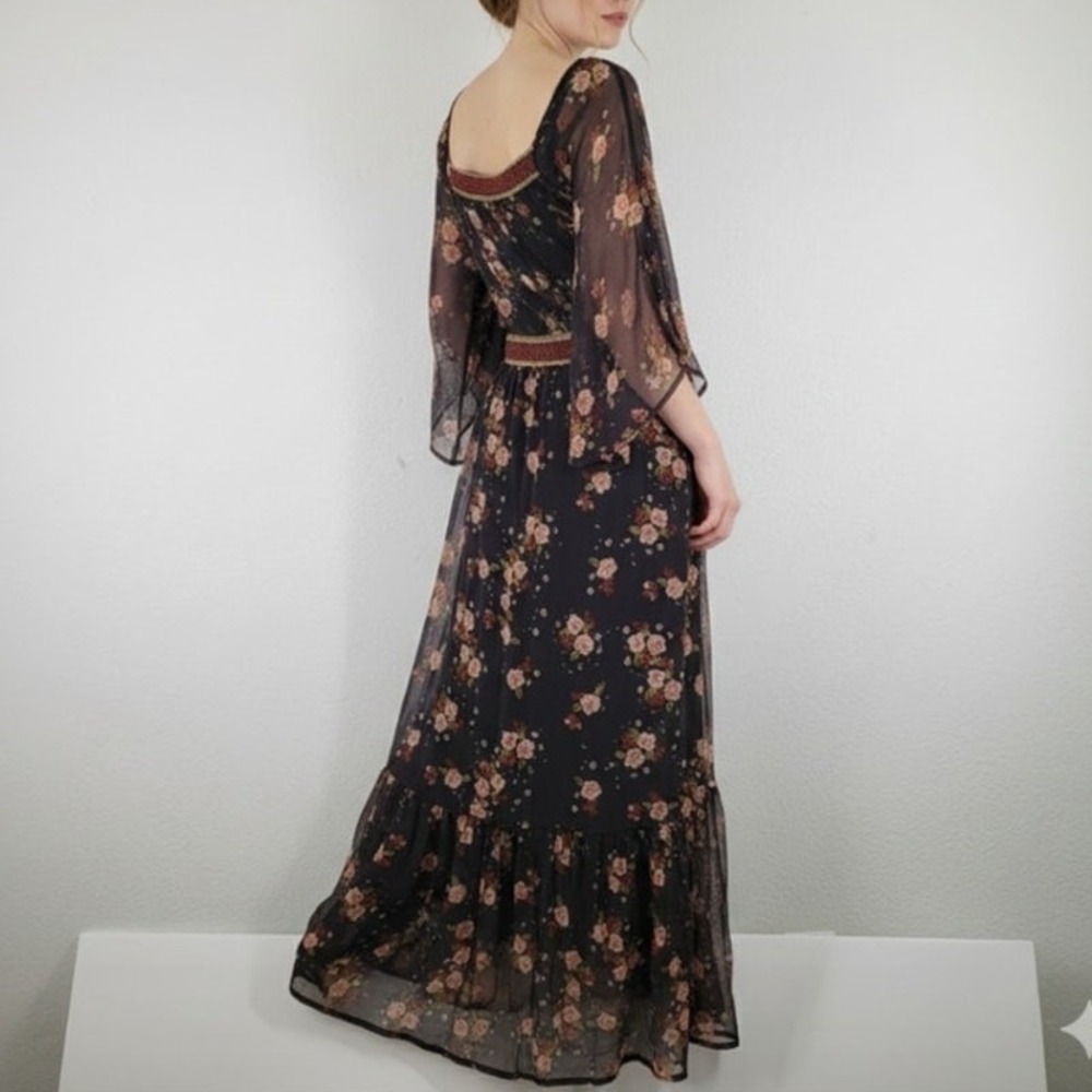 Star Mela Floral Maxi Dress Womens Medium Black Sheer Overlay Whimsigoth Fairy - Picture 2 of 10